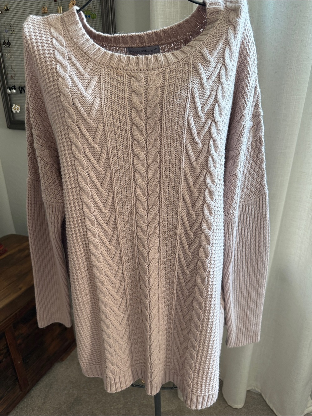 Keren Hart Cable Knit Crewneck Sweater - Soft Blush